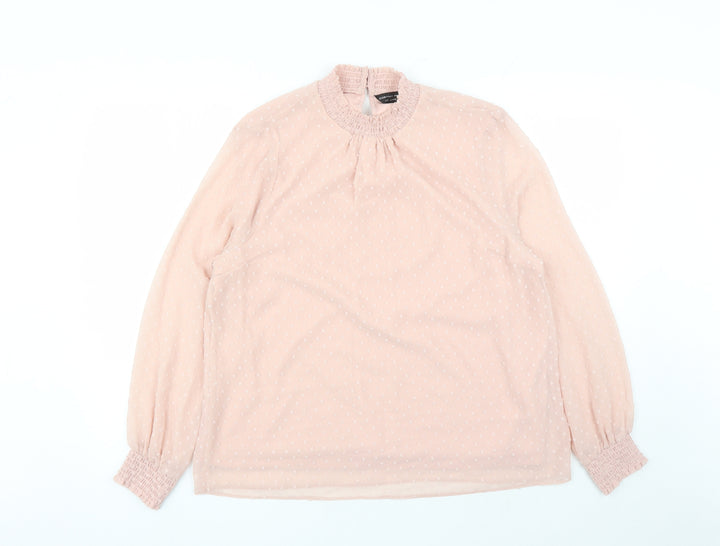 Dorothy Perkins Womens Pink Geometric Polyester Basic Blouse Size 14 Mock Neck