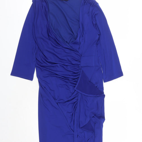 M&Co Womens Blue Polyester A-Line Size 16 V-Neck Pullover