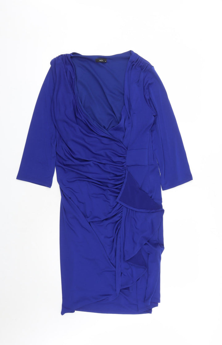 M&Co Womens Blue Polyester A-Line Size 16 V-Neck Pullover