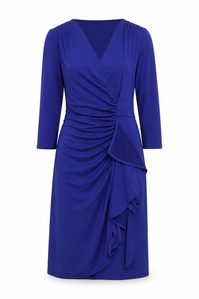 Front view of M&Co women’s blue polyester a-line, size UK 16, v-neck pullover