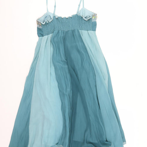 NEXT Womens Blue Polyester Slip Dress Size 12 Sweetheart Pullover - Sequin Beaded Detail