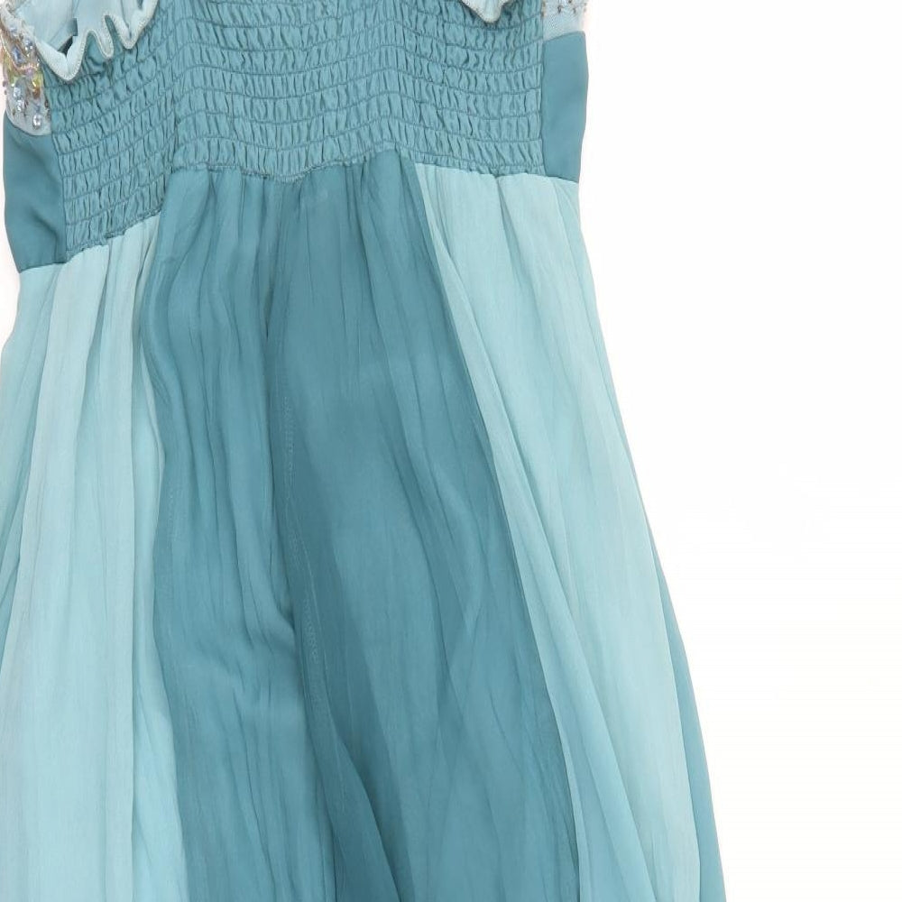 NEXT Womens Blue Polyester Slip Dress Size 12 Sweetheart Pullover - Sequin Beaded Detail