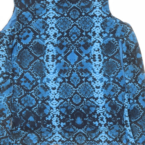 Roman Womens Blue Animal Print Polyester Basic Blouse Size 12 Round Neck - Snake Skin Pattern Rhinestone Detail