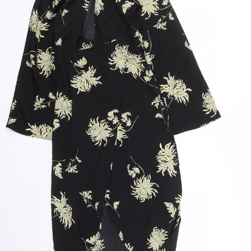 Missguided Womens Black Floral Polyester A-Line Size 6 V-Neck Zip