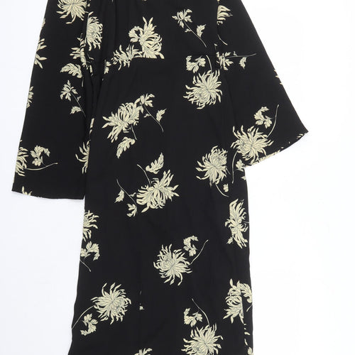 Missguided Womens Black Floral Polyester A-Line Size 6 V-Neck Zip