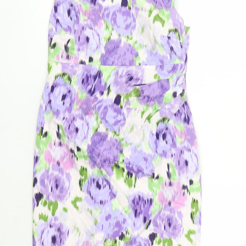 Kaliko Womens Purple Geometric Cotton A-Line Size 10 Round Neck Zip - Lined
