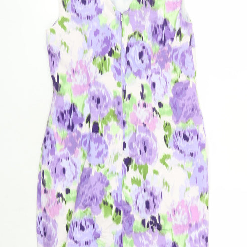 Kaliko Womens Purple Geometric Cotton A-Line Size 10 Round Neck Zip - Lined