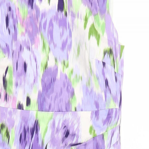 Kaliko Womens Purple Geometric Cotton A-Line Size 10 Round Neck Zip - Lined