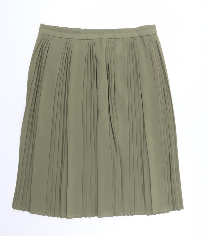 Canada Womens Green Polyester Pleated Skirt Size 14 - Elasticated Waist