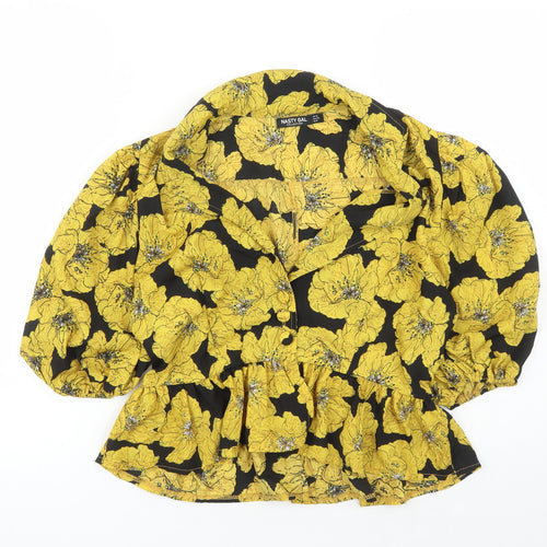 Nasty Gal Womens Yellow Floral Polyester Basic Blouse Size 12 Collared