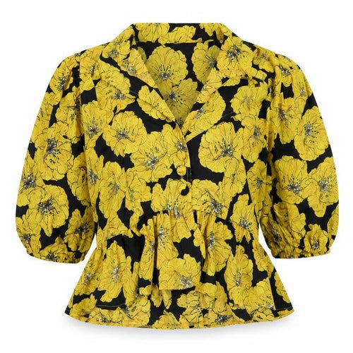 Nasty Gal Womens Yellow Floral Polyester Basic Blouse Size 12 Collared