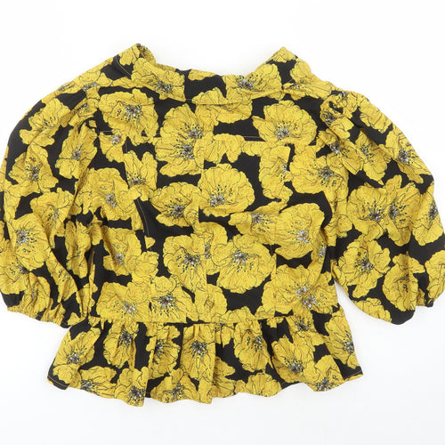 Nasty Gal Womens Yellow Floral Polyester Basic Blouse Size 12 Collared