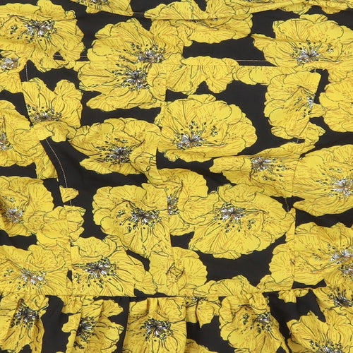 Nasty Gal Womens Yellow Floral Polyester Basic Blouse Size 12 Collared
