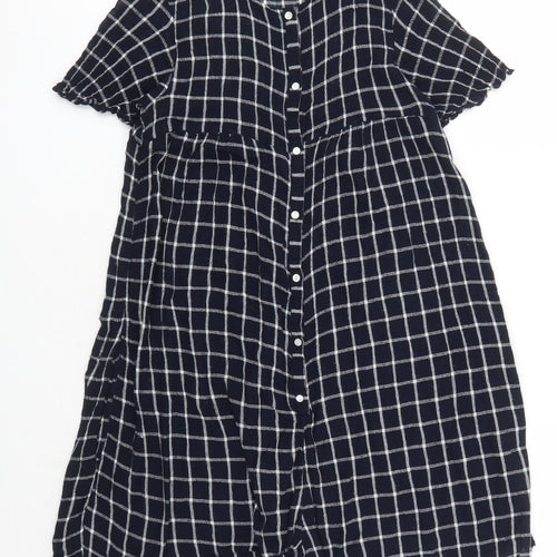 Zara Womens Blue Check Polyester Playsuit One-Piece Size M Button
