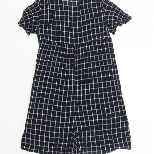 Zara Womens Blue Check Polyester Playsuit One-Piece Size M Button