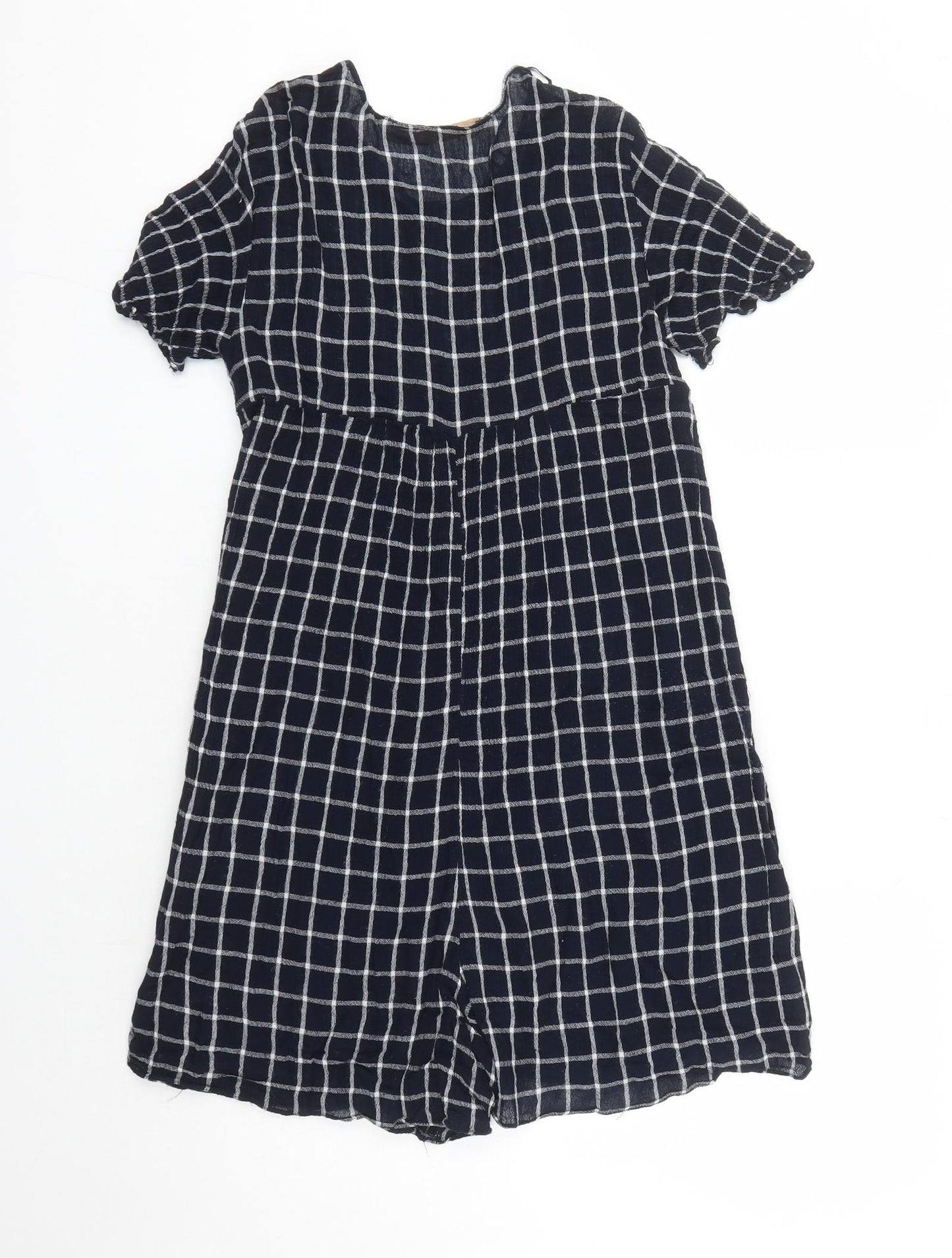 Zara Womens Blue Check Polyester Playsuit One-Piece Size M Button