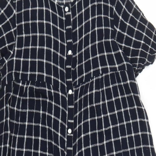Zara Womens Blue Check Polyester Playsuit One-Piece Size M Button
