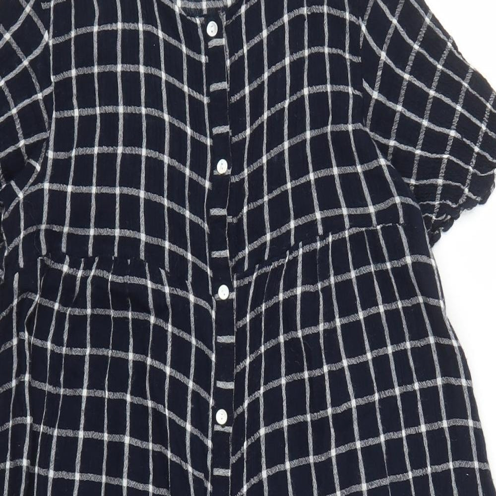Zara Womens Blue Check Polyester Playsuit One-Piece Size M Button