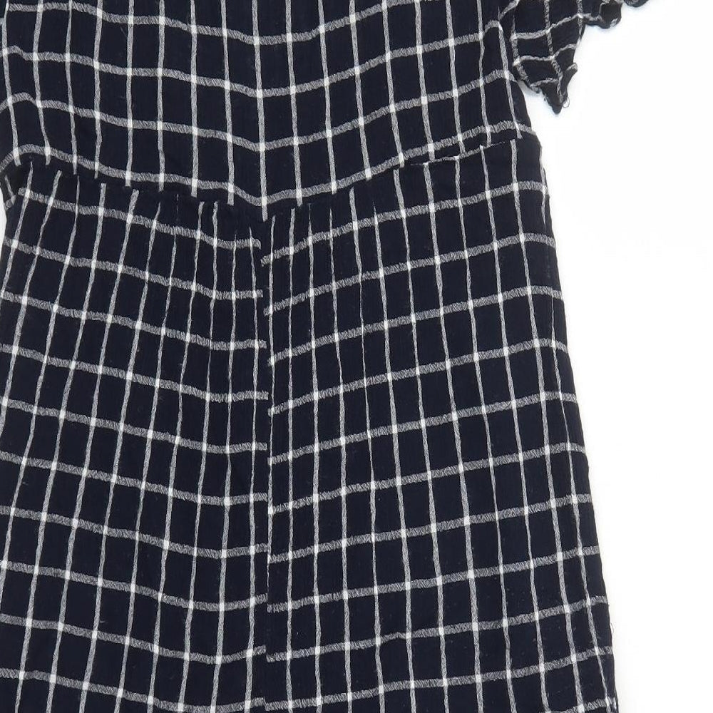 Zara Womens Blue Check Polyester Playsuit One-Piece Size M Button