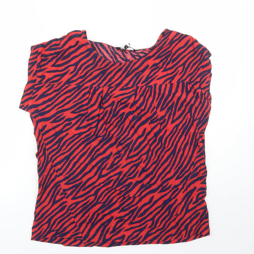 NEXT Womens Red Animal Print Viscose Basic Blouse Size 10 Round Neck - Tiger Pattern
