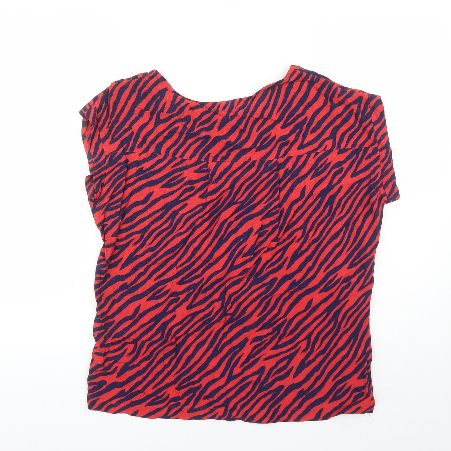 NEXT Womens Red Animal Print Viscose Basic Blouse Size 10 Round Neck - Tiger Pattern