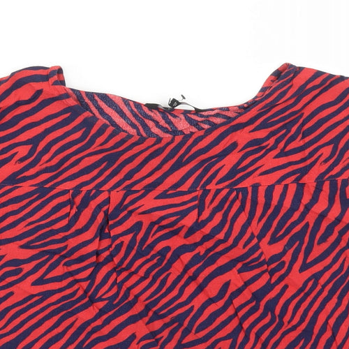NEXT Womens Red Animal Print Viscose Basic Blouse Size 10 Round Neck - Tiger Pattern