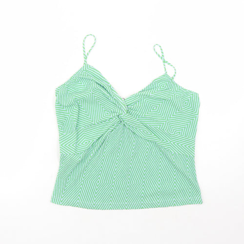 MNG Womens Green Geometric Polyester Camisole T-Shirt Size L V-Neck