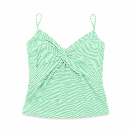 MNG Womens Green Geometric Polyester Camisole T-Shirt Size L V-Neck
