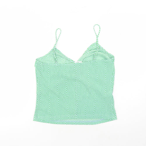 MNG Womens Green Geometric Polyester Camisole T-Shirt Size L V-Neck
