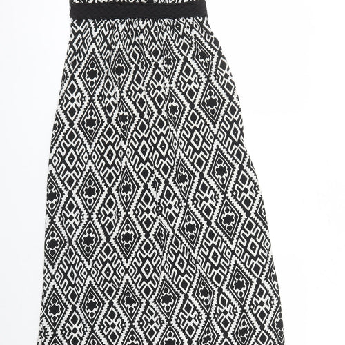 Mandi Womens Black Geometric Polyester Maxi Size 8 V-Neck Pullover
