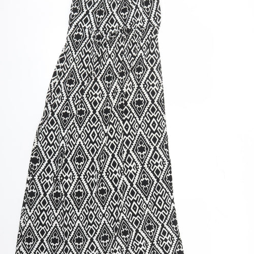 Mandi Womens Black Geometric Polyester Maxi Size 8 V-Neck Pullover