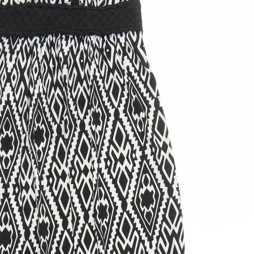 Mandi Womens Black Geometric Polyester Maxi Size 8 V-Neck Pullover