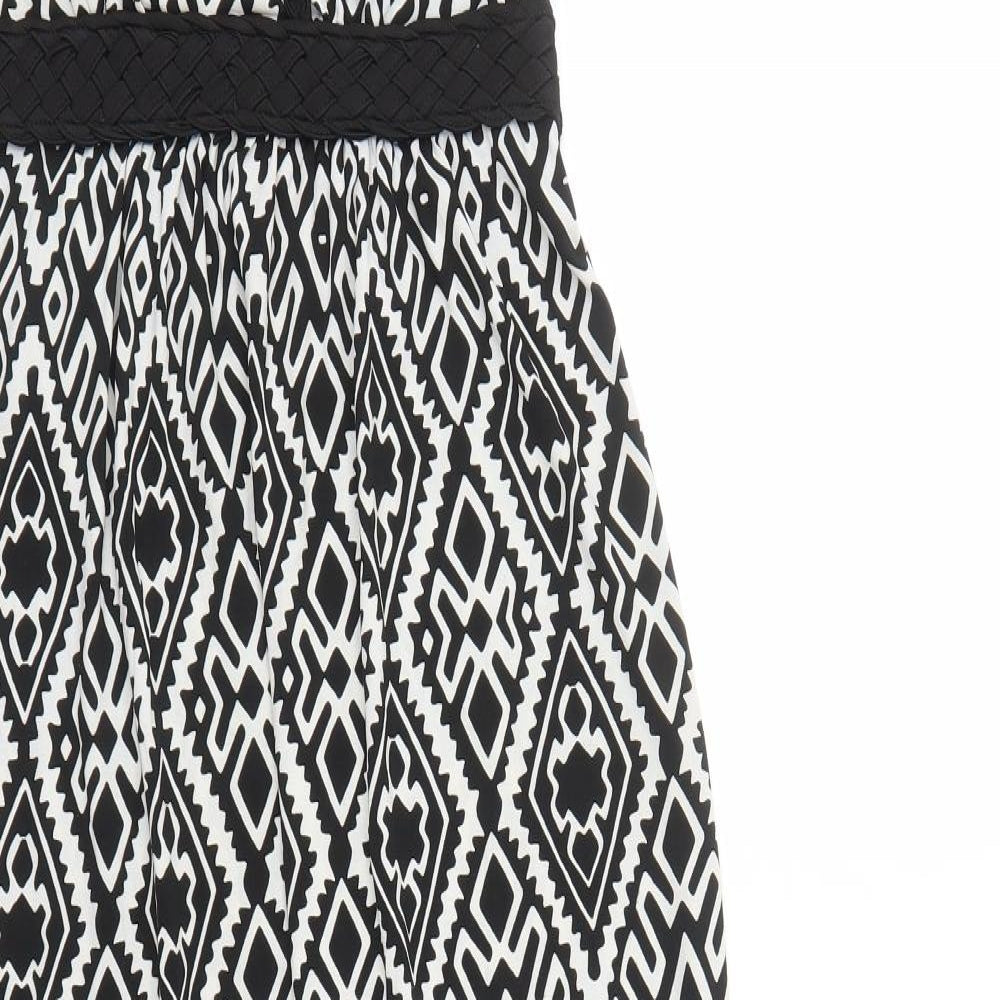 Mandi Womens Black Geometric Polyester Maxi Size 8 V-Neck Pullover