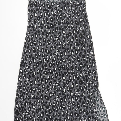 NEXT Womens Black Animal Print Polyester Slip Dress Size 6 V-Neck Pullover - Leopard Pattern