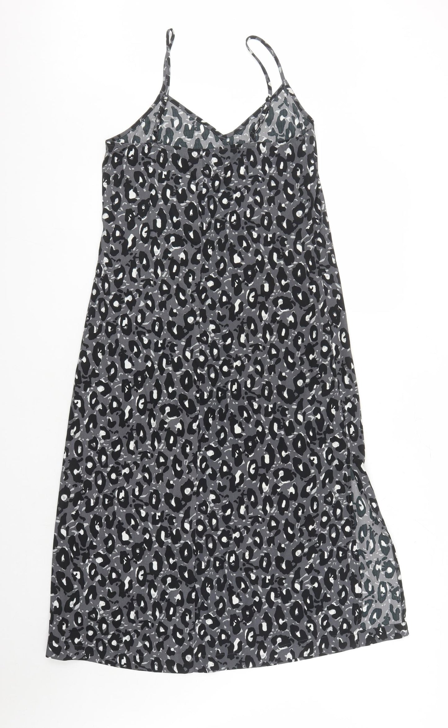 NEXT Womens Black Animal Print Polyester Slip Dress Size 6 V-Neck Pullover - Leopard Pattern