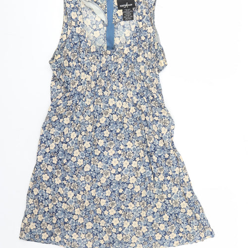 Positive Attitude Womens Blue Floral Viscose A-Line Size 6 Round Neck Zip