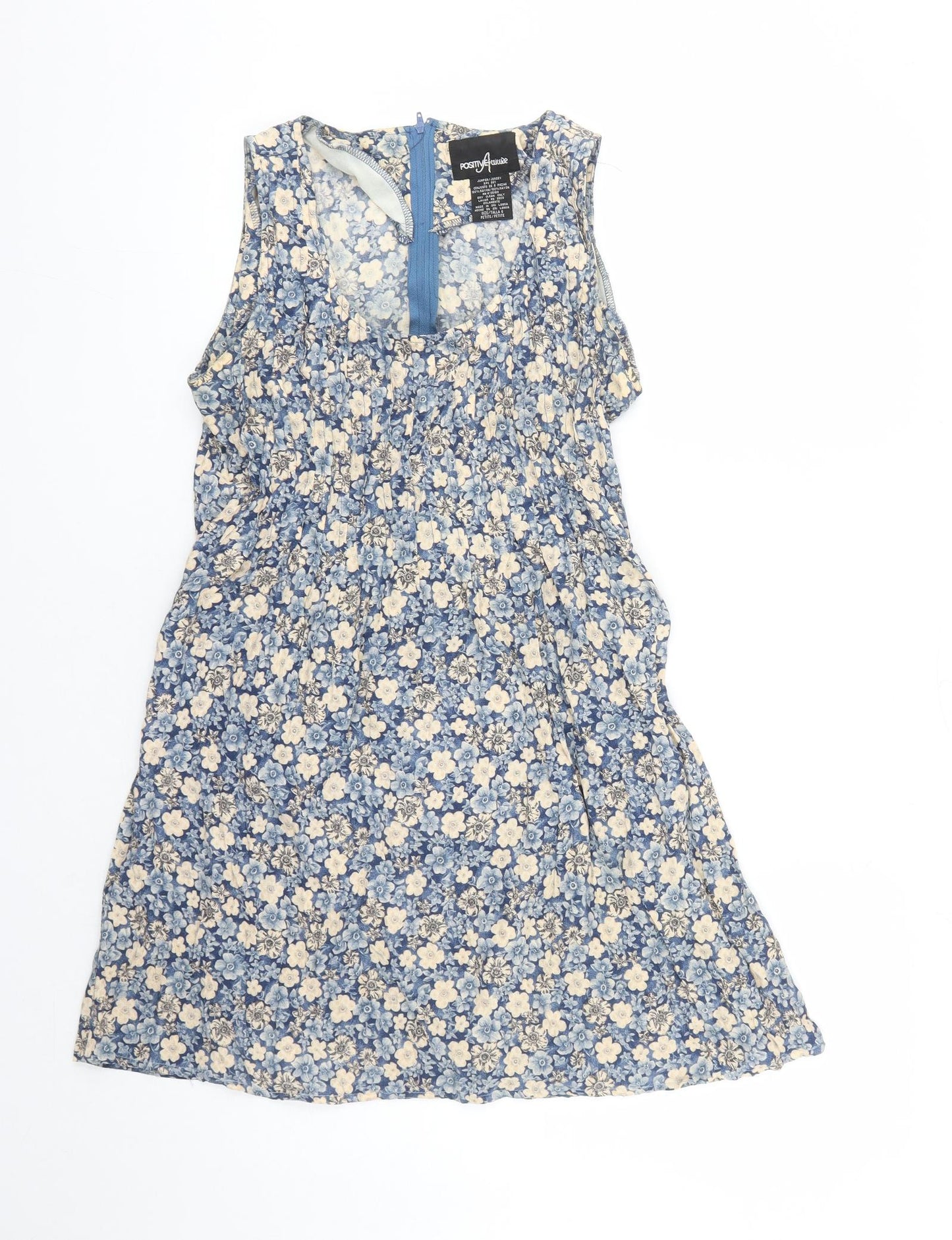 Positive Attitude Womens Blue Floral Viscose A-Line Size 6 Round Neck Zip