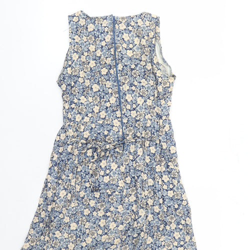 Positive Attitude Womens Blue Floral Viscose A-Line Size 6 Round Neck Zip