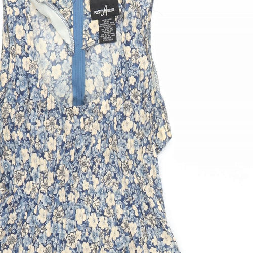 Positive Attitude Womens Blue Floral Viscose A-Line Size 6 Round Neck Zip
