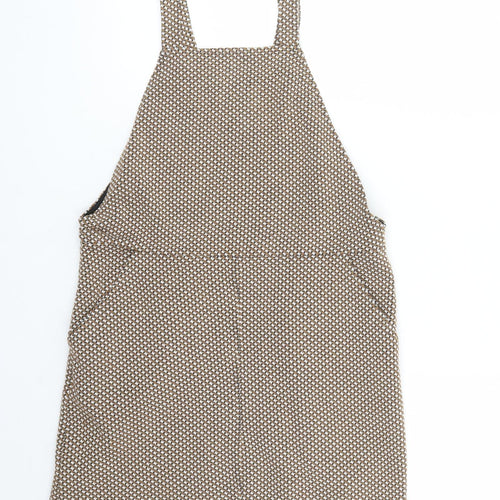 New Look Womens Brown Geometric Polyester Pinafore/Dungaree Dress Size 8 Square Neck Pullover