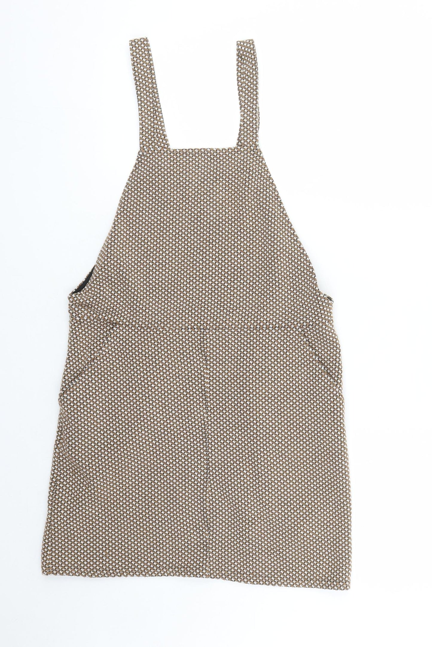 New Look Womens Brown Geometric Polyester Pinafore/Dungaree Dress Size 8 Square Neck Pullover