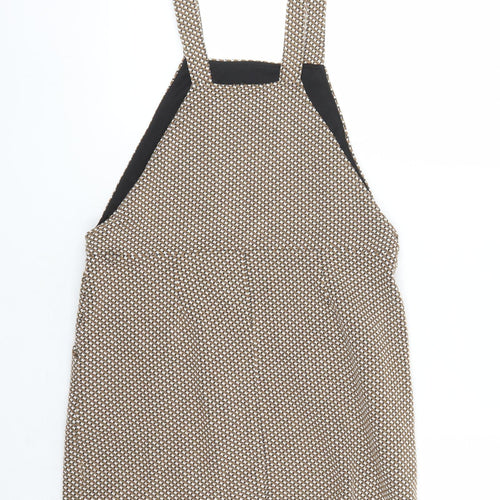 New Look Womens Brown Geometric Polyester Pinafore/Dungaree Dress Size 8 Square Neck Pullover