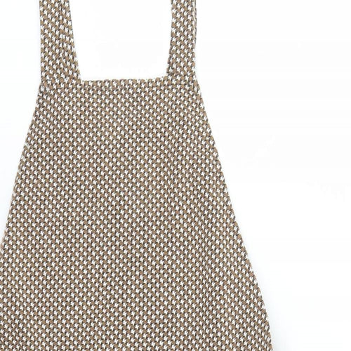 New Look Womens Brown Geometric Polyester Pinafore/Dungaree Dress Size 8 Square Neck Pullover