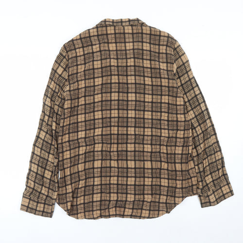 Zara Womens Brown Plaid Cupro Basic Button-Up Size XS Collared