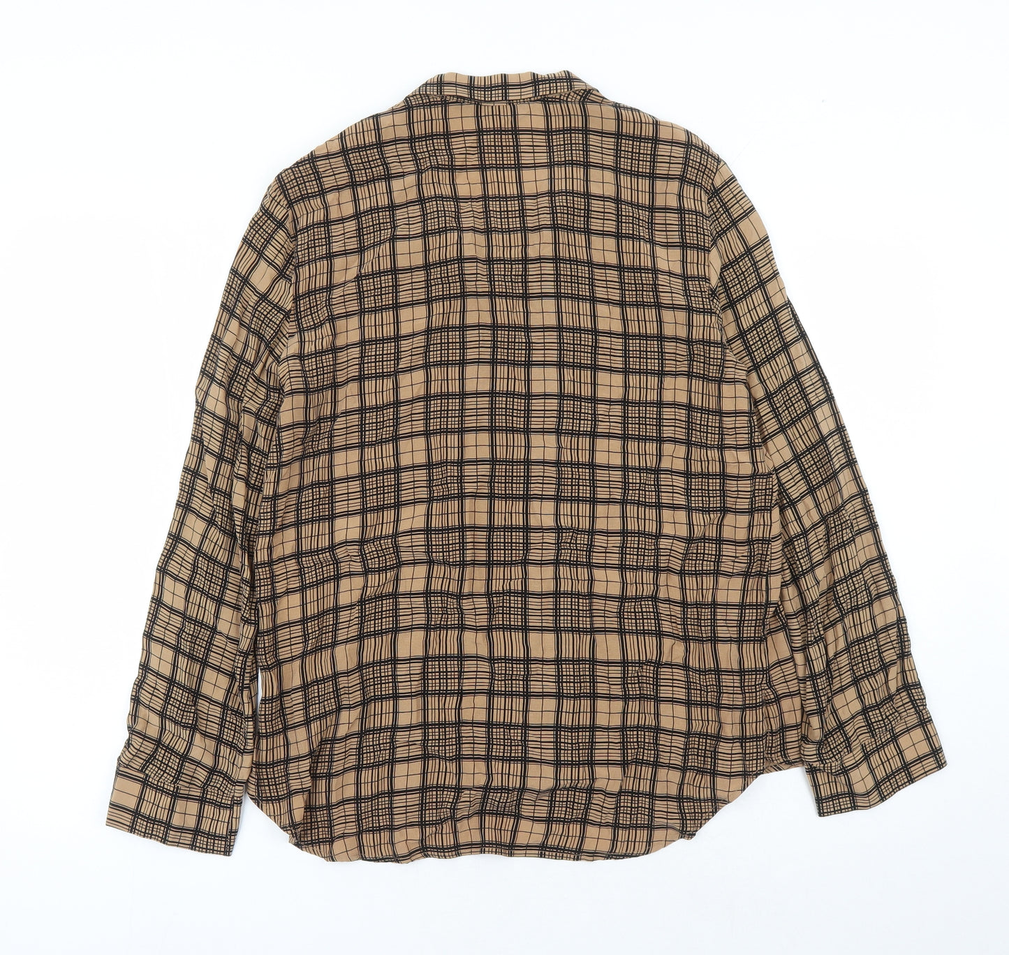 Zara Womens Brown Plaid Cupro Basic Button-Up Size XS Collared