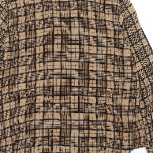 Zara Womens Brown Plaid Cupro Basic Button-Up Size XS Collared