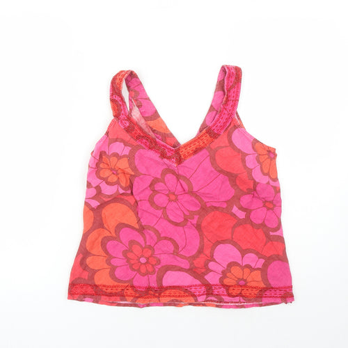Monsoon Womens Pink Floral Linen Camisole Tank Size 12 V-Neck - Embroidered Detail