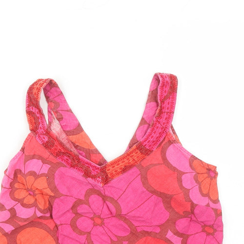 Monsoon Womens Pink Floral Linen Camisole Tank Size 12 V-Neck - Embroidered Detail