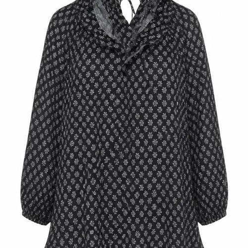 Divided by H&M Womens Black Floral Viscose A-Line Size M V-Neck Pullover - Tie Detail