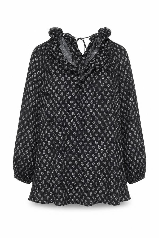Divided by H&M Womens Black Floral Viscose A-Line Size M V-Neck Pullover - Tie Detail